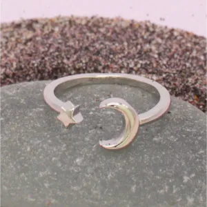 Silver Star Moon Adjustable Toe Rings