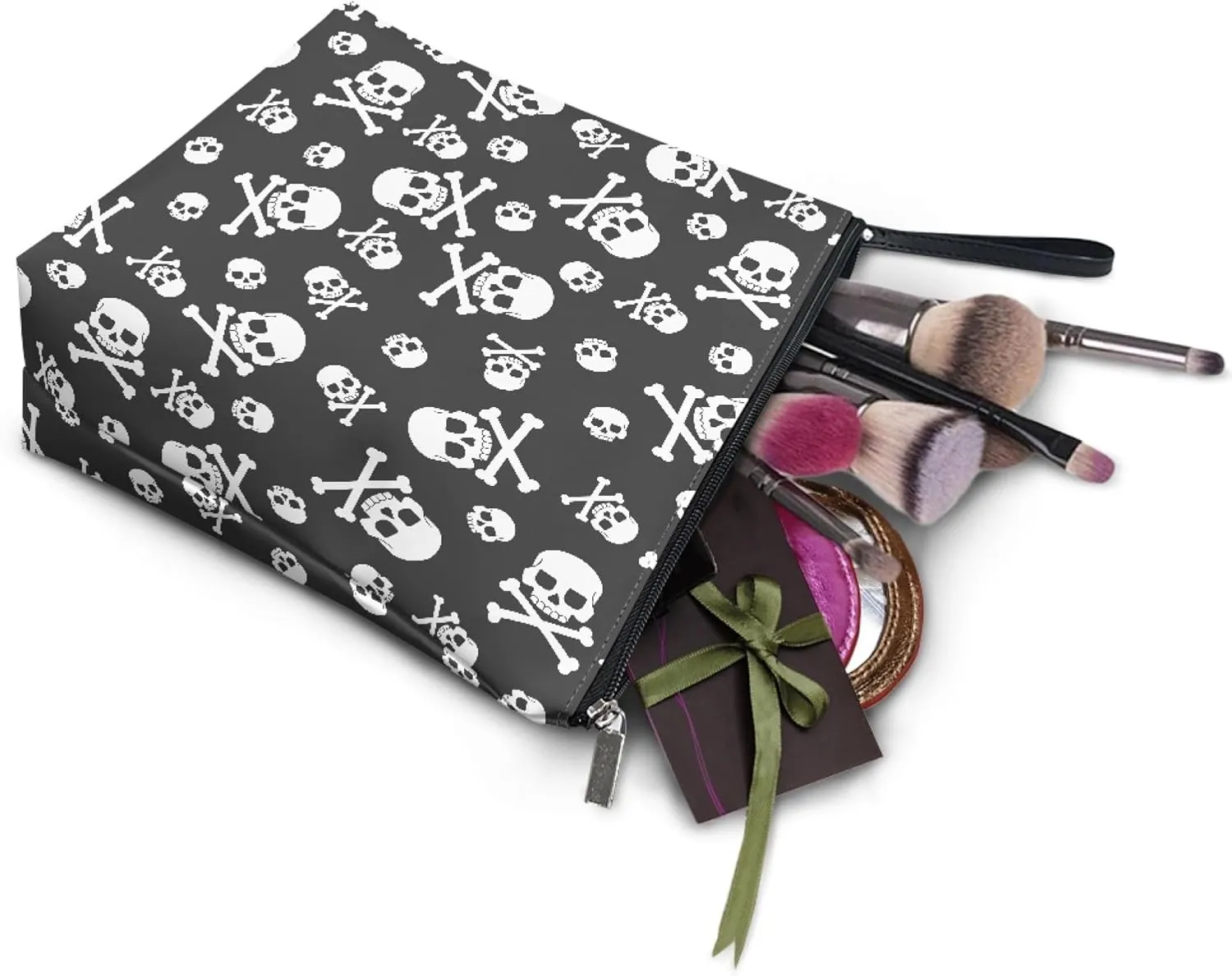 Skull Makeup Bag Crossbones Cosmetic Zipper Bag Large Travel Toiletry Bags Accessories Organizer Pouch for Women 11.8"x9.5"