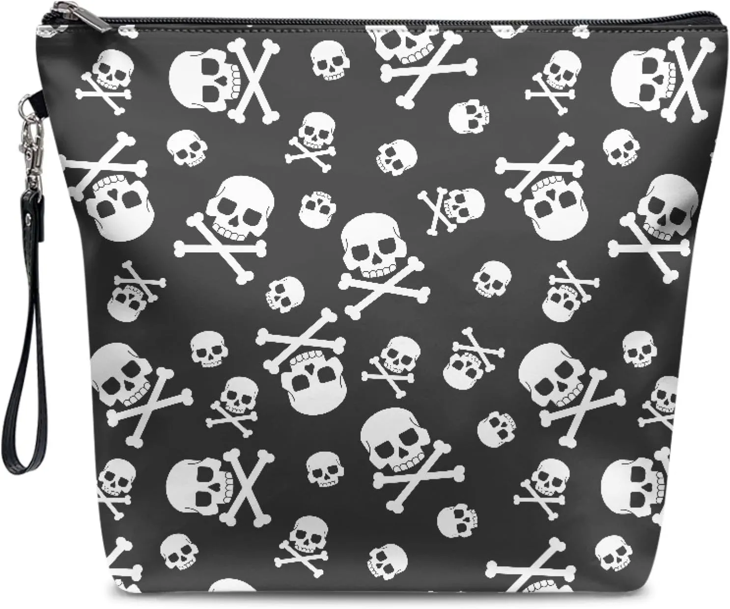 Skull Makeup Bag Crossbones Cosmetic Zipper Bag Large Travel Toiletry Bags Accessories Organizer Pouch for Women 11.8"x9.5"
