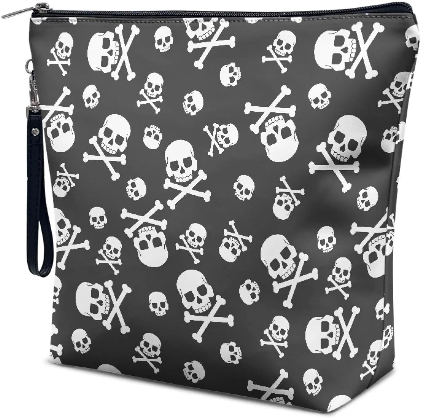 Skull Makeup Bag Crossbones Cosmetic Zipper Bag Large Travel Toiletry Bags Accessories Organizer Pouch for Women 11.8"x9.5"