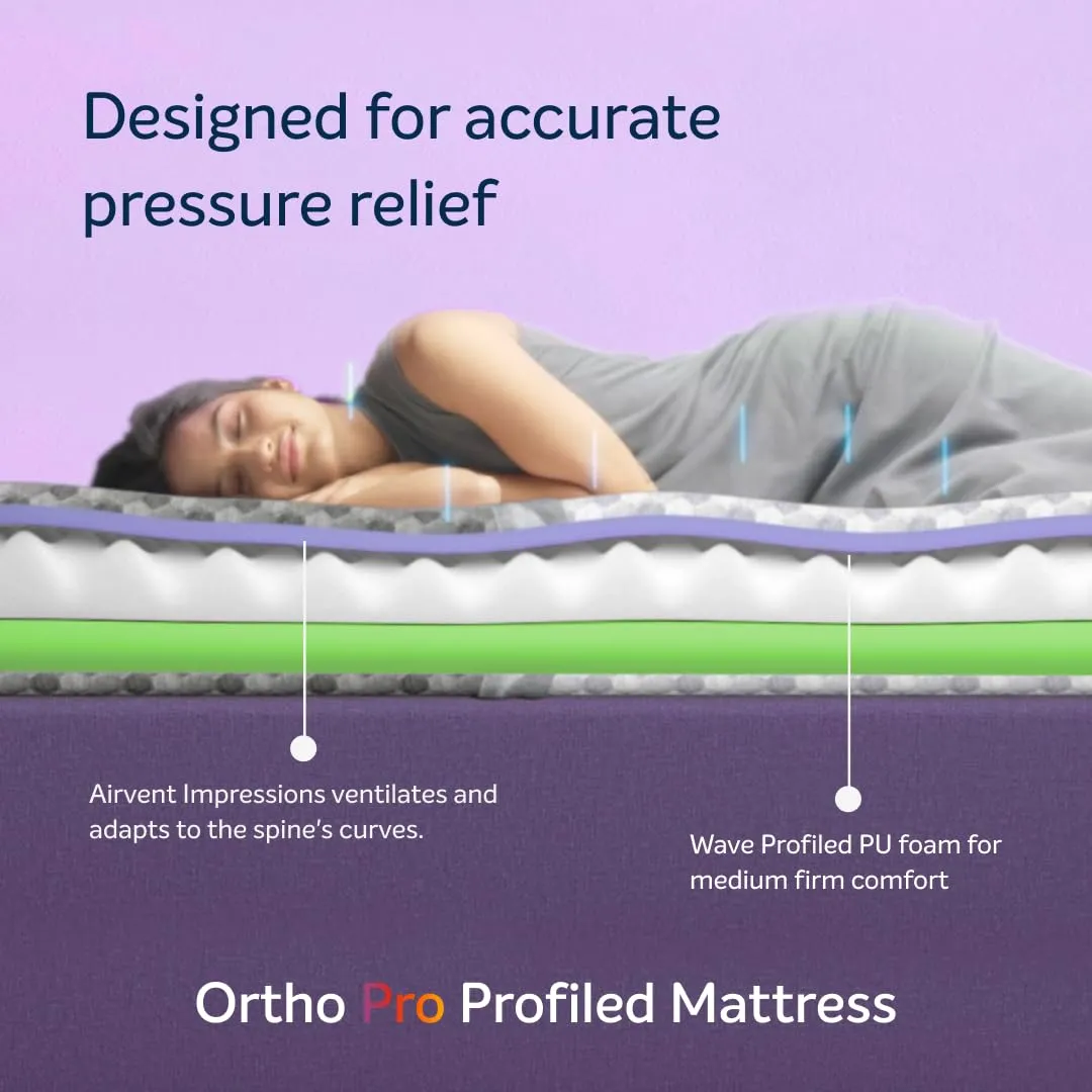 Sleepwell Ortho PRO Profiled Foam 6- inch Single Bed Size, Impressions Memory Foam Mattress with Airvent Cool Gel Technology (Grey, 78x36x6)
