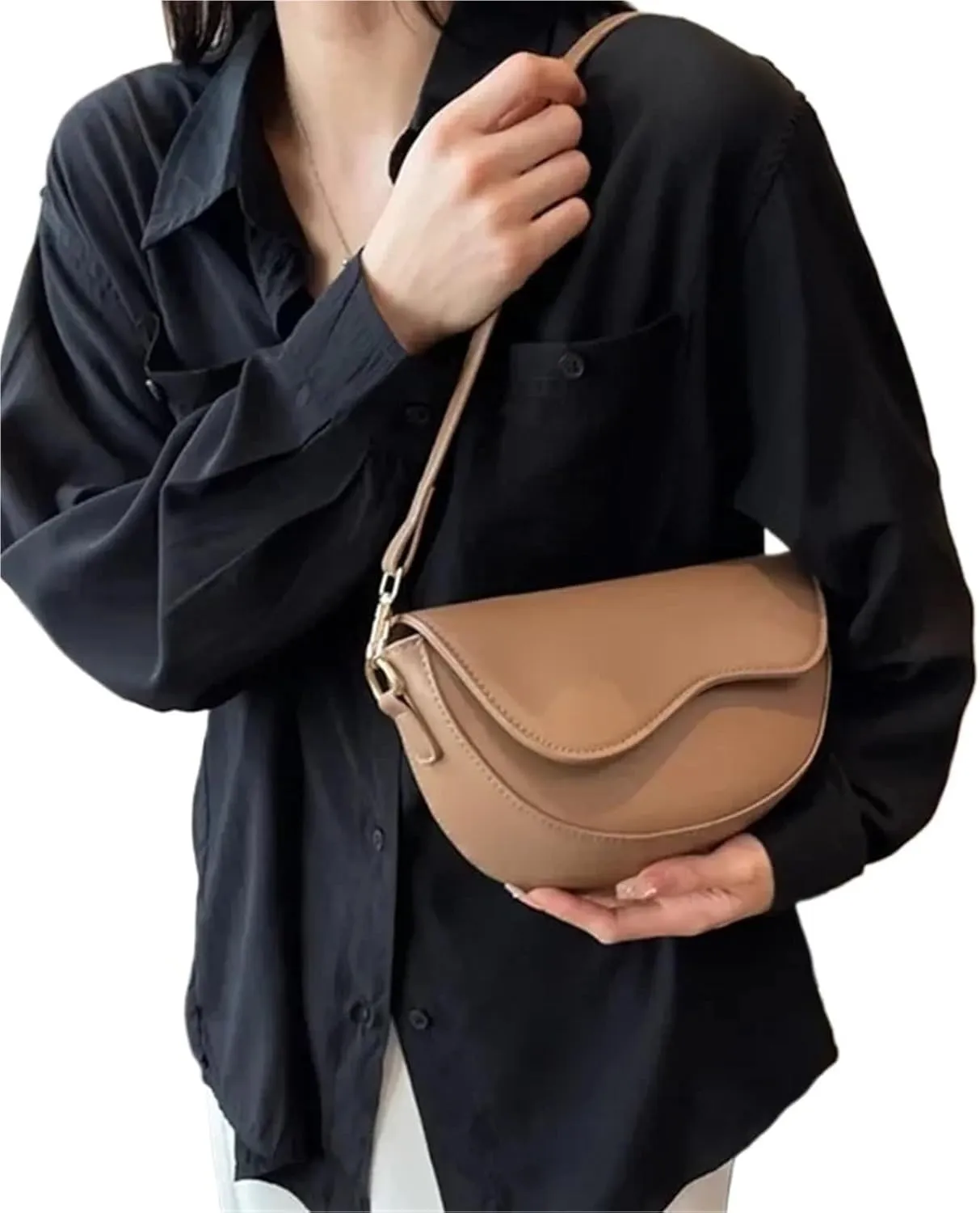 Small Leather Saddle Armpit Bags for Women Summer Chain Shoulder Crossbody Bag Ladies Vintage Underarm Handbags