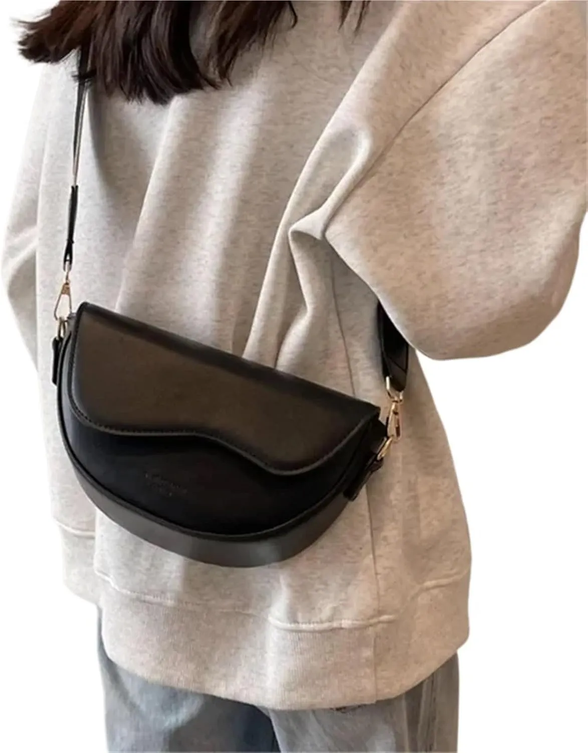 Small Leather Saddle Armpit Bags for Women Summer Chain Shoulder Crossbody Bag Ladies Vintage Underarm Handbags