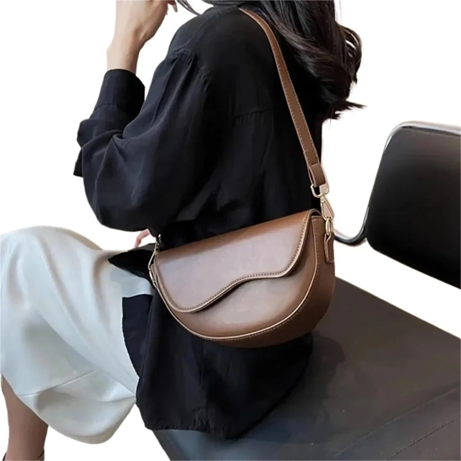Small Leather Saddle Armpit Bags for Women Summer Chain Shoulder Crossbody Bag Ladies Vintage Underarm Handbags