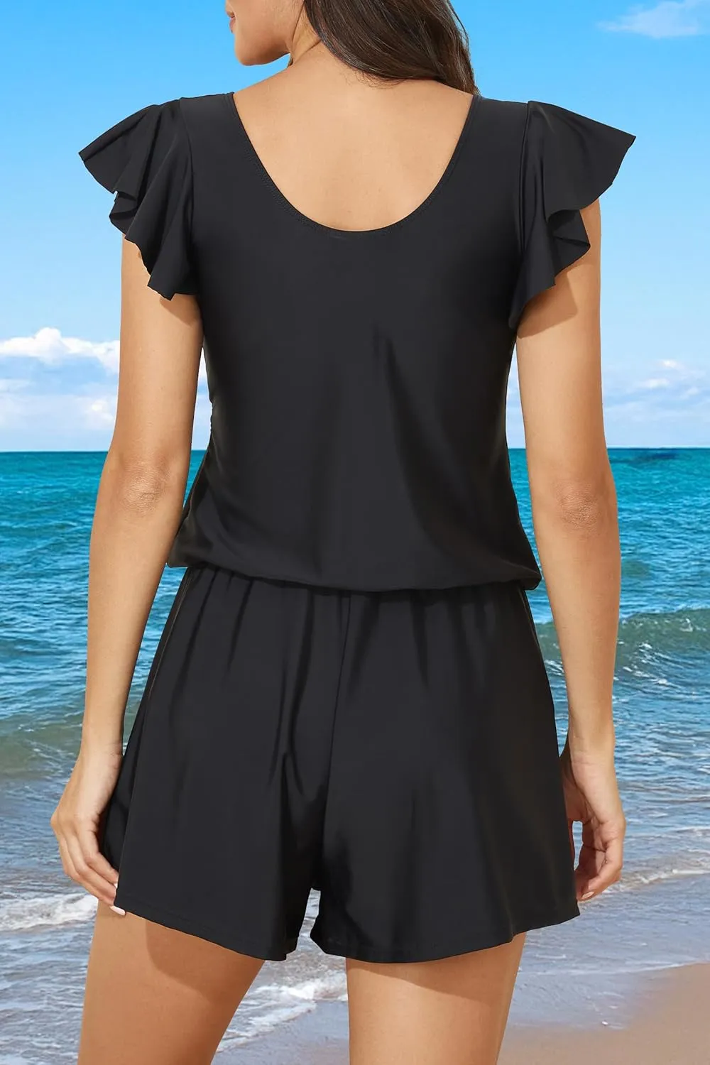Smismivo Swim Romper with Built in Bra and Pockets Swim Dress Modest One Piece Swimsuit Full Coverage Bathing Suit