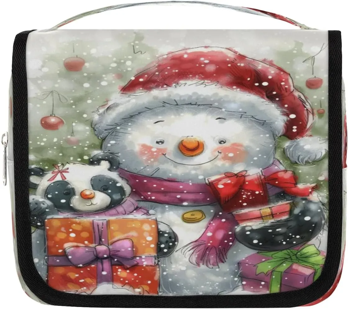 Snowman Hanging Travel Toiletry Bag Cosmetic Bag Portable Wash Bag with Hook for Bathroom Accessories Toiletries Cosmetics