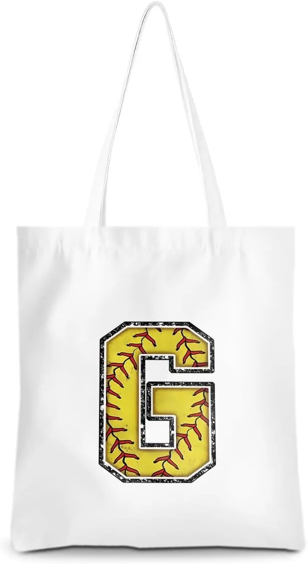 Softball Gifts Initial Tote Bag Reusable Grocery Bags Personalized Beach Bag Wedding Monogrammed Gifts for Women