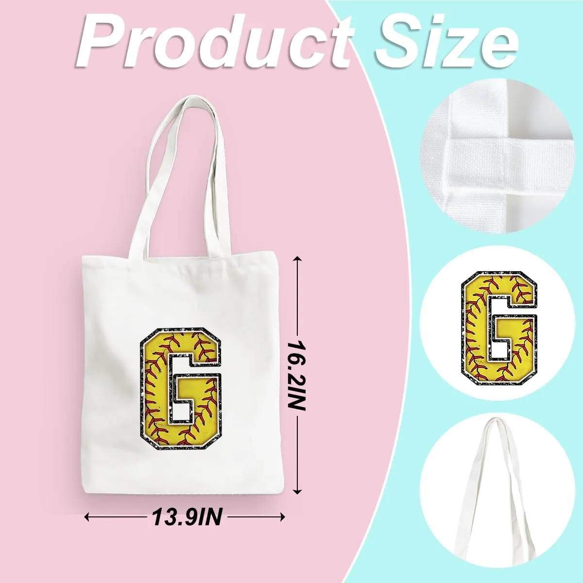 Softball Gifts Initial Tote Bag Reusable Grocery Bags Personalized Beach Bag Wedding Monogrammed Gifts for Women