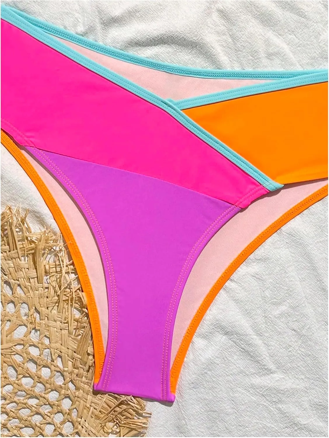 SOLY HUX Women's Color Block Bikini Set Spaghetti Strap V Wired Bathing Suit Summer Two Piece Swimsuit