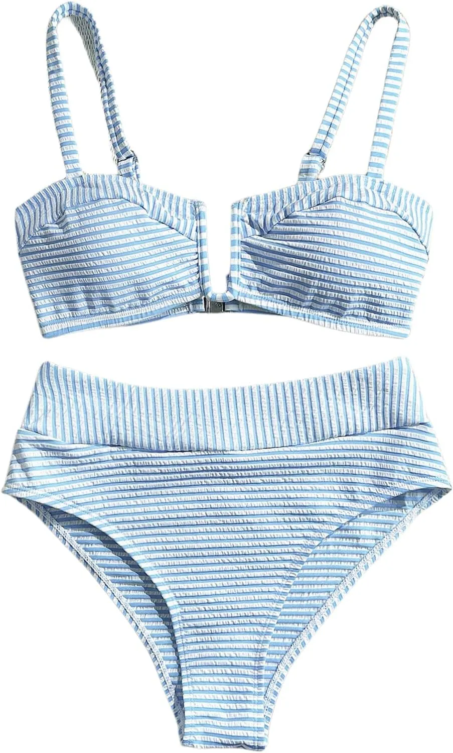 SOLY HUX Women's Two Piece Swimsuit Striped V Wired High Waisted Bikini Set Bathing Suit