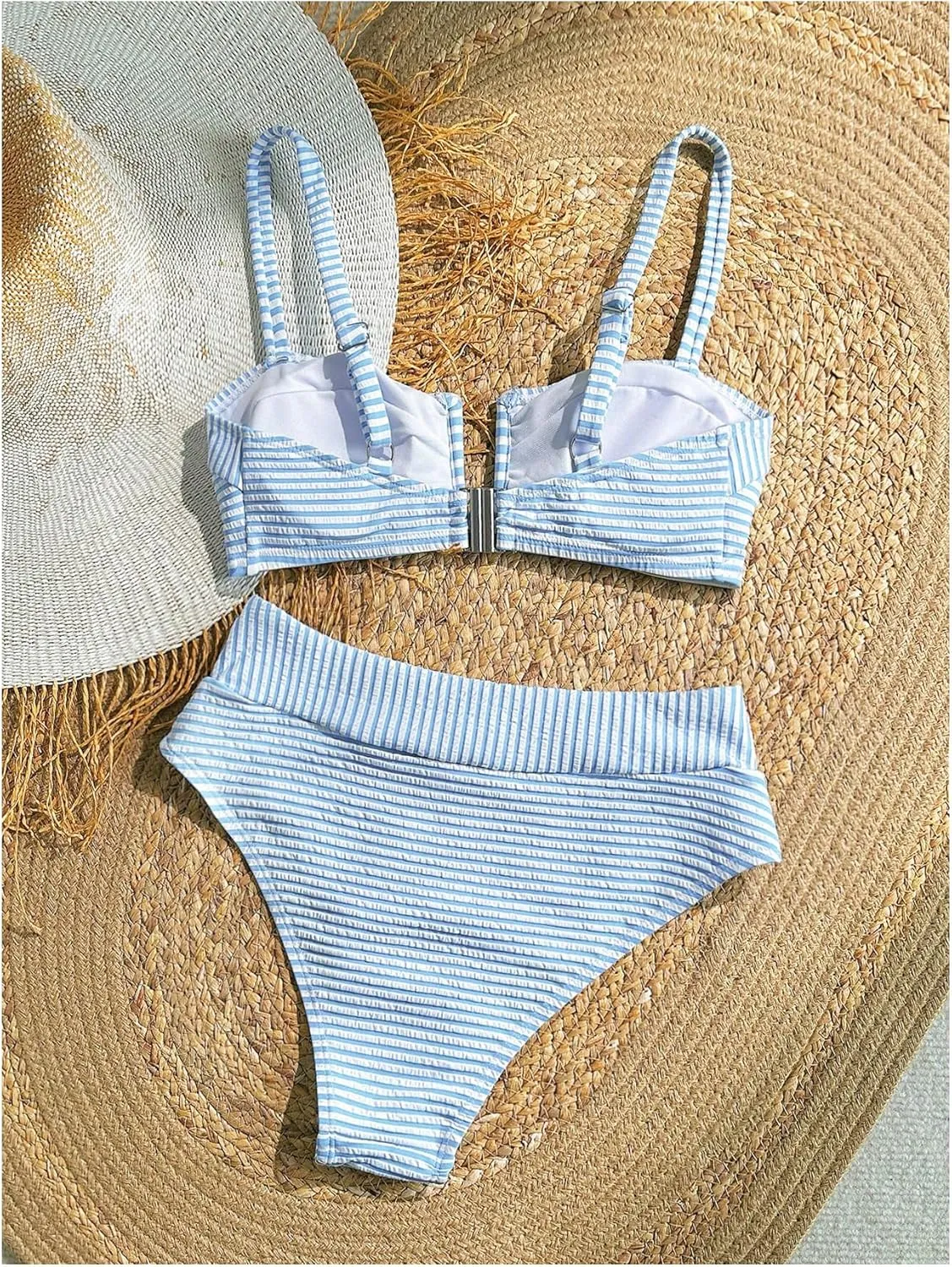 SOLY HUX Women's Two Piece Swimsuit Striped V Wired High Waisted Bikini Set Bathing Suit