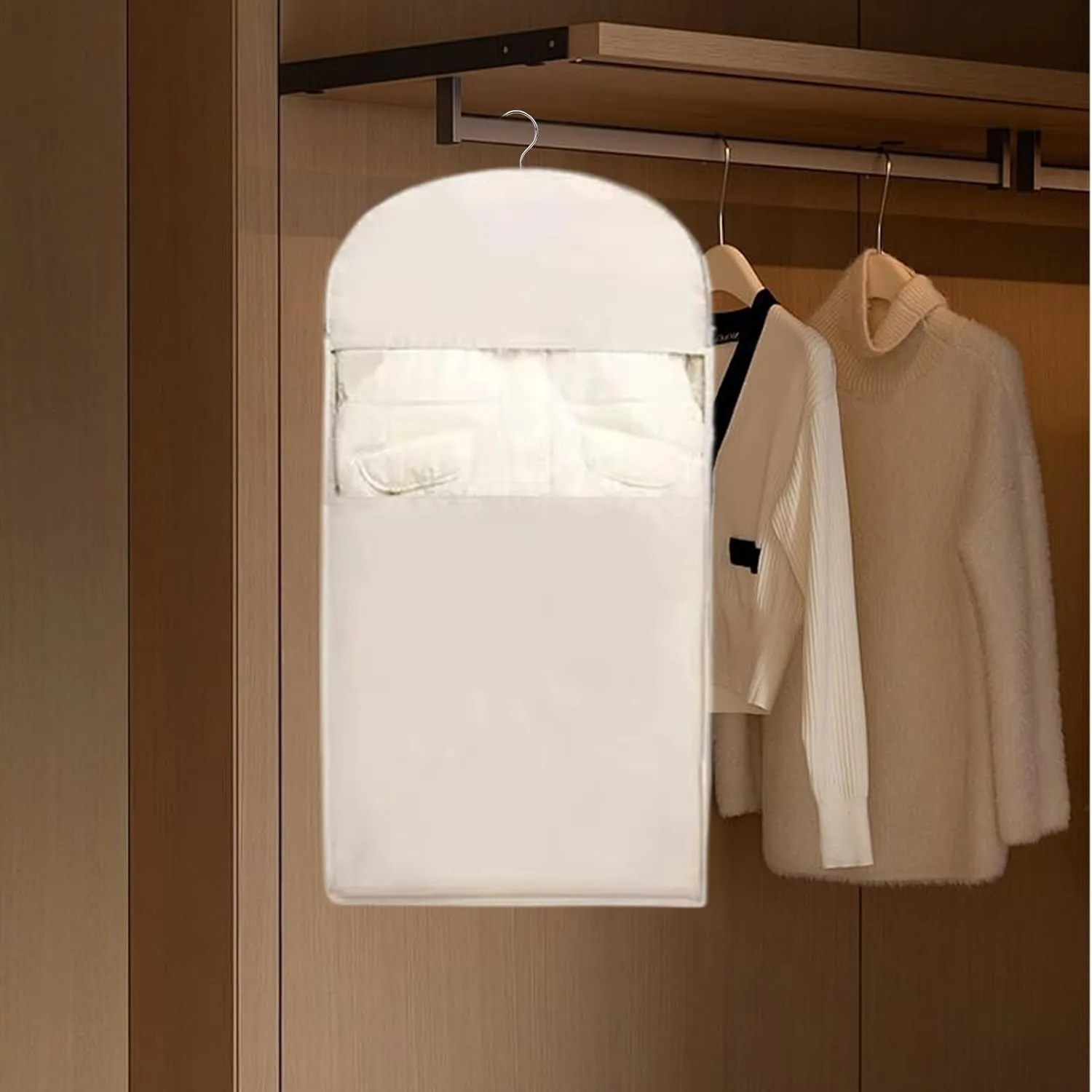 Space Saver Hanging Garment Bag With Compression Zipper, Space Saver Closet Organizer, Large Dust Cover Garment Bag For Down Coats