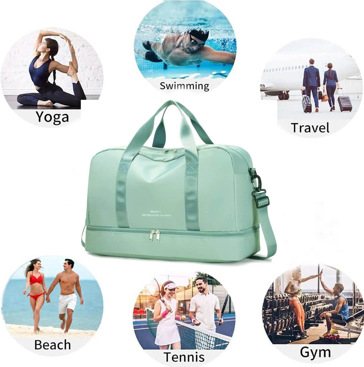 Sports Travel Duffel Bag for Women,Light Gym Bag with Shoe Compartment,Large Capacity Weekender Overnight with Wet Pocket for Lady Travel, Gym, Yoga Green