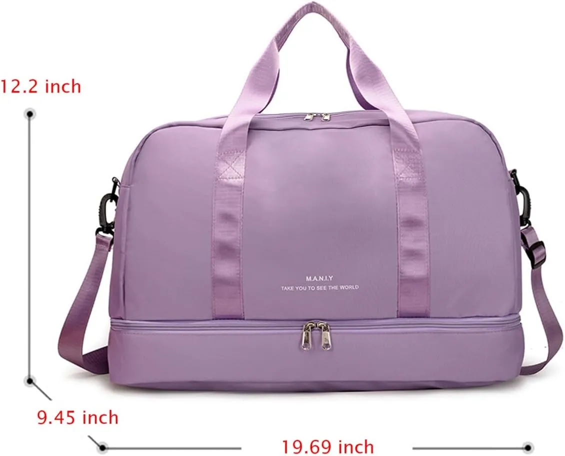 Sports Travel Duffel Bag for Women,Light Gym Bag with Shoe Compartment,Large Capacity Weekender Overnight with Wet Pocket for Lady Travel, Gym, Yoga Purple