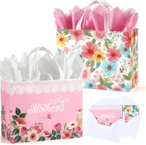 STYPOP 13" Mothers Day Gift Bags with Tissue Paper,2 Pack Large Mother's Day Bag Bulk,Reusable Gift Bags with Handles - Mothers Day Gifts for Mom,Grandma,Sister,Nana,Friends (Pink, White)