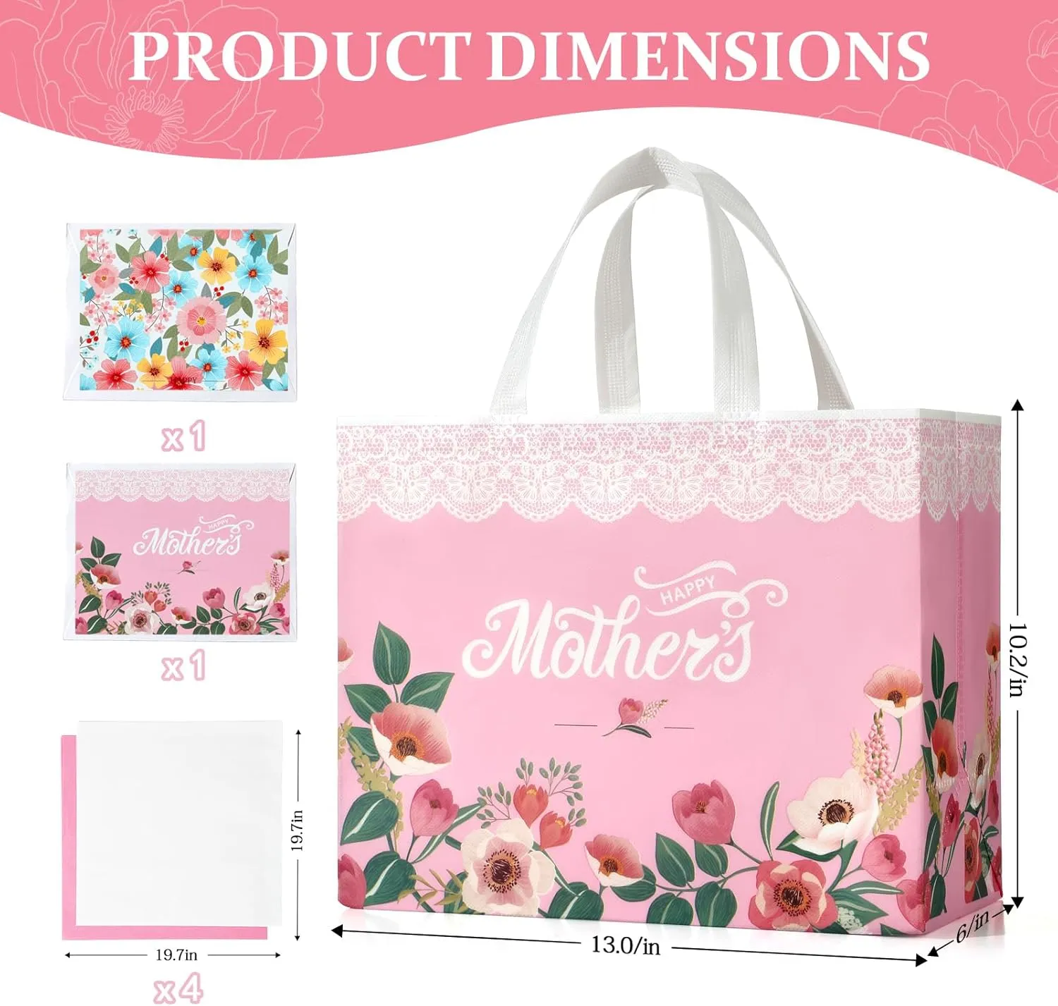 STYPOP 13" Mothers Day Gift Bags with Tissue Paper,2 Pack Large Mother's Day Bag Bulk,Reusable Gift Bags with Handles - Mothers Day Gifts for Mom,Grandma,Sister,Nana,Friends (Pink, White)