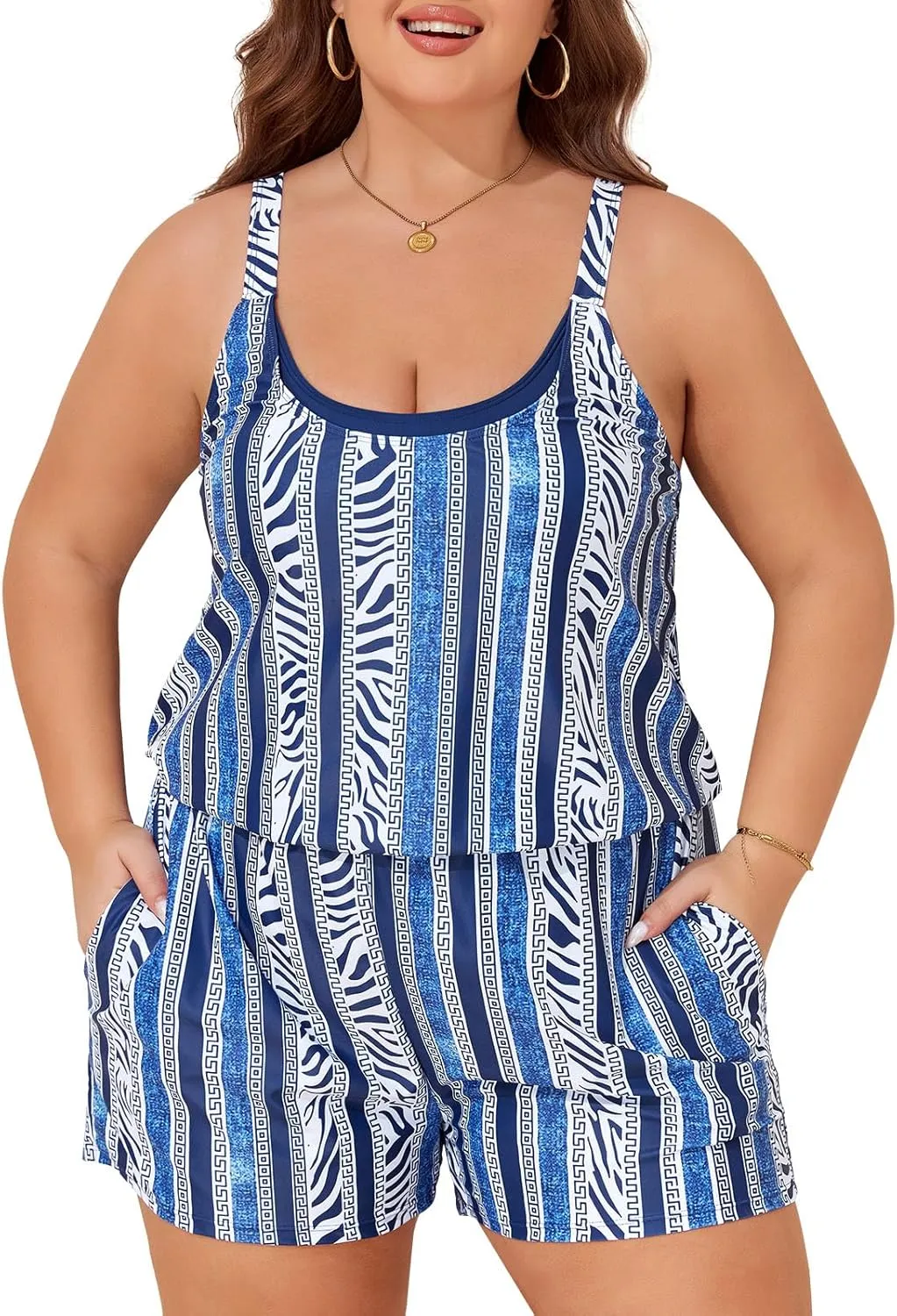 Summer Mae Plus Size Swim Romper Women One Piece Swimsuit Blouson Bathing Suit with Pockets 2025 Modest Swimwear