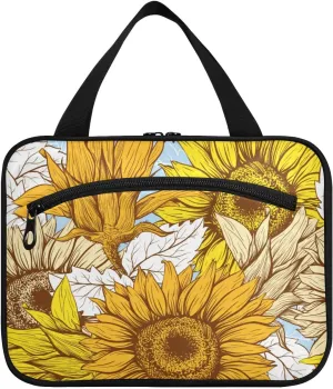 Sunflower Cute Vintage Toiletry Bags for Women Makeup Bag Cosmetic Bag Large Capacity Travel Organizer for Accessories-Medium