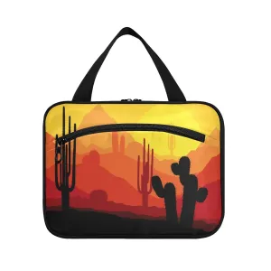susiyo Tropical Cactus Plants in Desert Sunset Toiletry Bags with Hanging Hook Foldable Cosmetic Bag Travel Accessories - Large