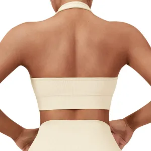 SUUKSESS Women Seamless Halter Sports Bra Open Back Padded Workout Crop Tank Tops