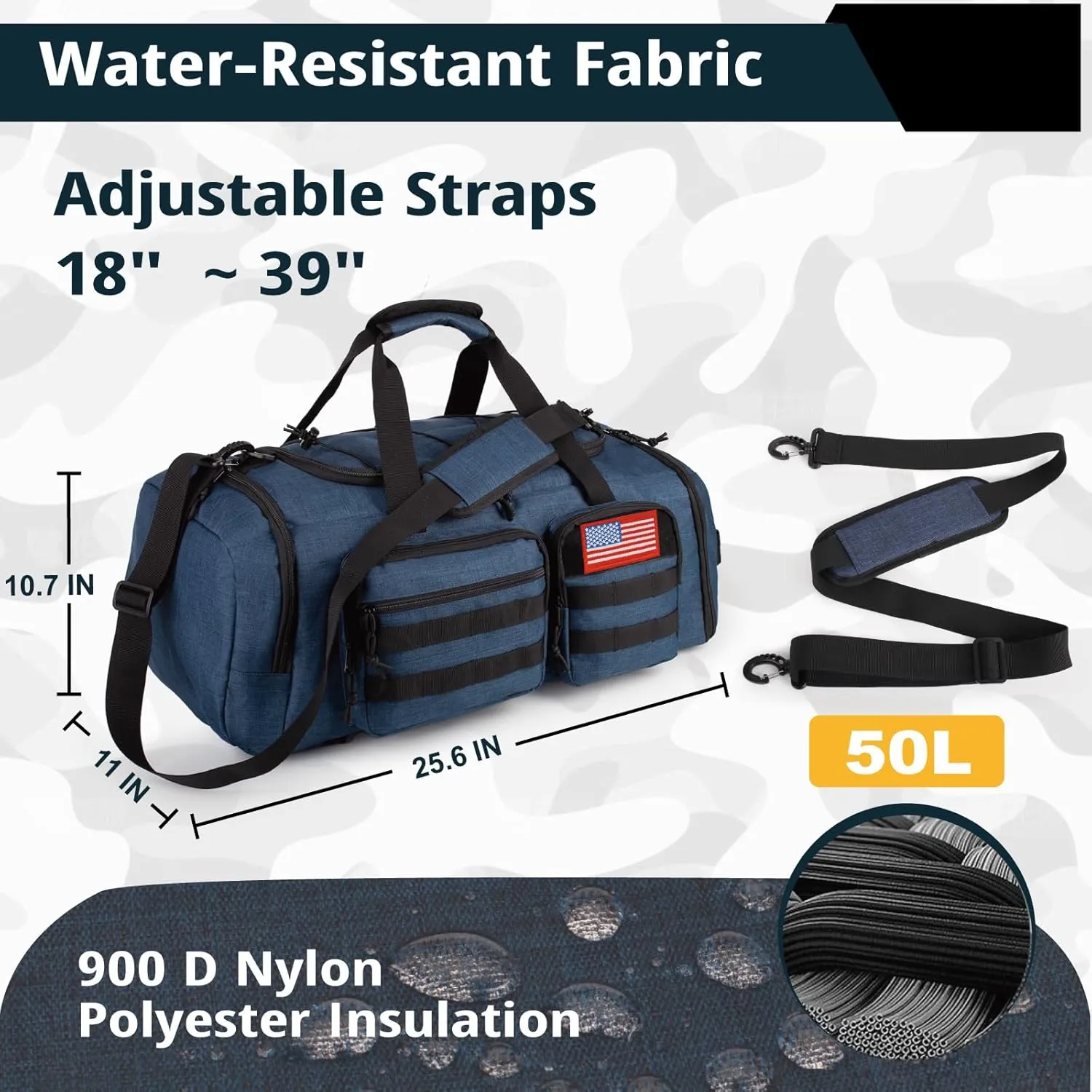 Tactical Gym Bag for Men50L Large 3 in 1 Sports Duffle Bag with Shoes Compartment for Travel,Water Resistant Travel Backpack Weekender Overnight Bag with Wet Pocket for Women
