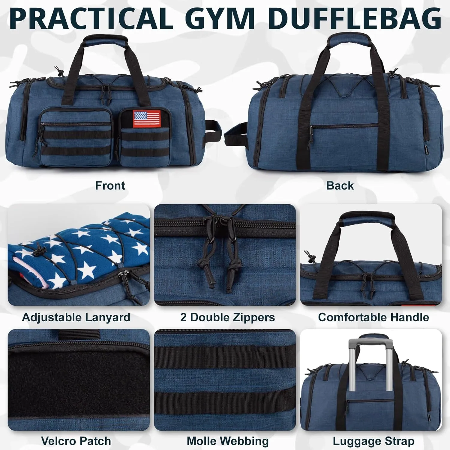 Tactical Gym Bag for Men50L Large 3 in 1 Sports Duffle Bag with Shoes Compartment for Travel,Water Resistant Travel Backpack Weekender Overnight Bag with Wet Pocket for Women