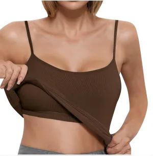 Tank Top with Built in Bra for Women Padded Ribbed Workout Camisole Casual Summer Padded Fitted Yoga Cami Shirts
