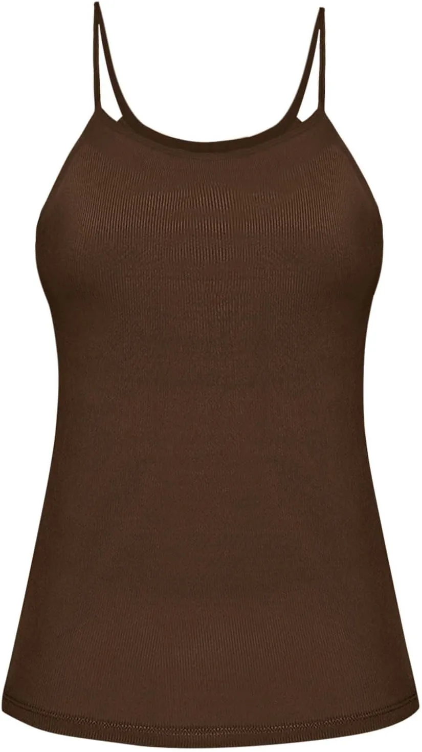 Tank Top with Built in Bra for Women Padded Ribbed Workout Camisole Casual Summer Padded Fitted Yoga Cami Shirts