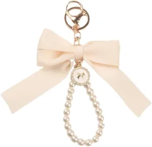 tenghong2021 Lily Sakura Flower Keychain Wristlet for Women Pearl Bow Key Chains Car Keys Holder Accessories Gift
