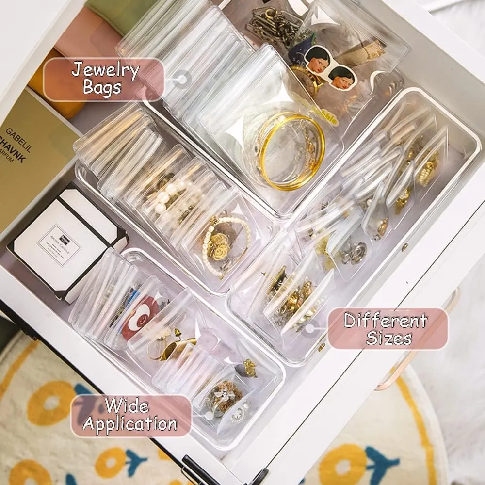 TINSKY 200 PCS PVC Transparent Bag Storing Jewelry Small Self-Sealing Plastic Zip Clear Bags Zipper Lock Bags Sealable Jewelry Storage Bags for Holding Earring Ring Necklace Jewelry