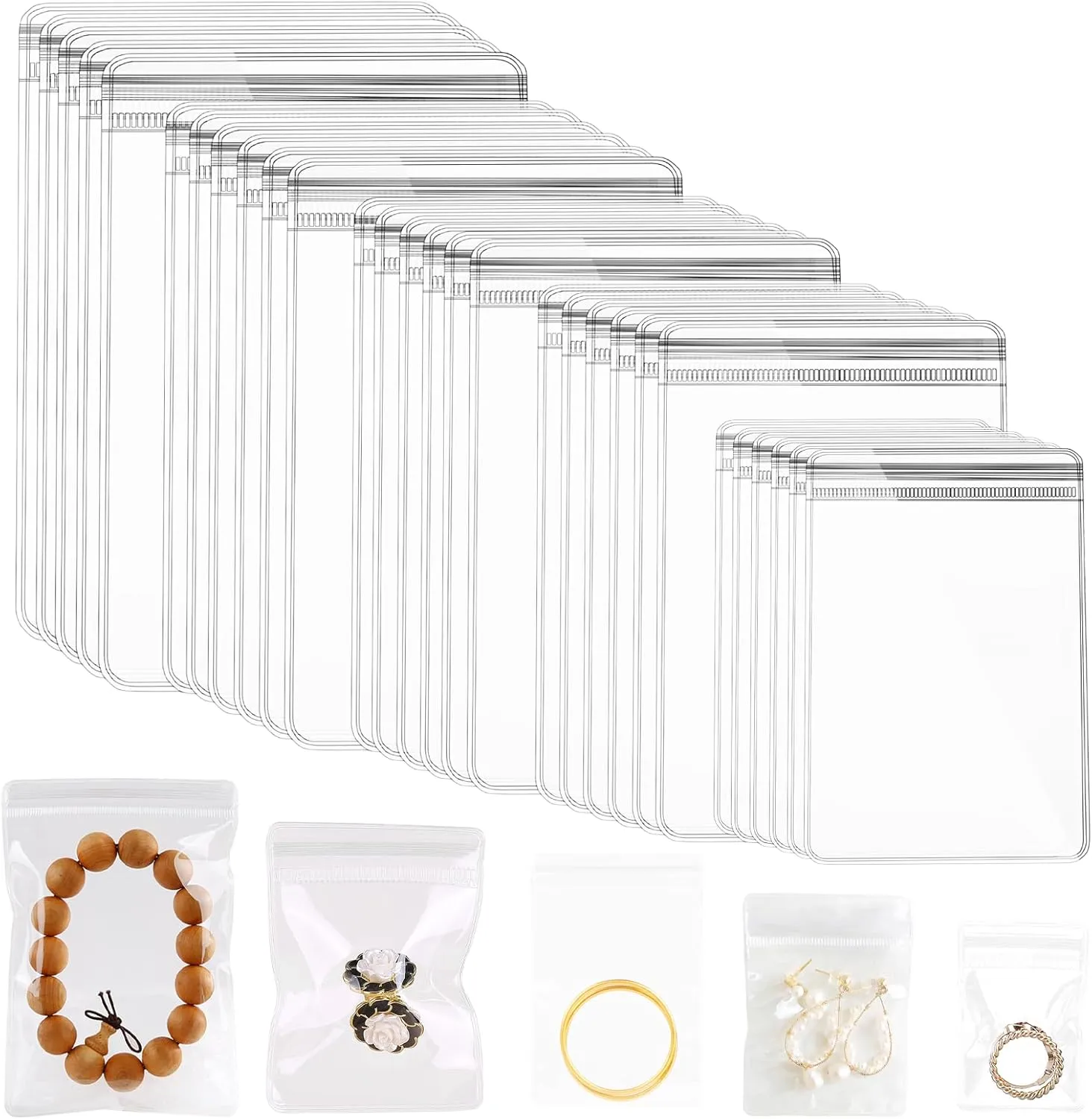 TINSKY 200 PCS PVC Transparent Bag Storing Jewelry Small Self-Sealing Plastic Zip Clear Bags Zipper Lock Bags Sealable Jewelry Storage Bags for Holding Earring Ring Necklace Jewelry