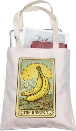 TOBGBE Funny Banana Idea Gifts The Banana Tarot Card Inspired Canvas Shopping Bag Tarot Card Merch Bags (The Banana)