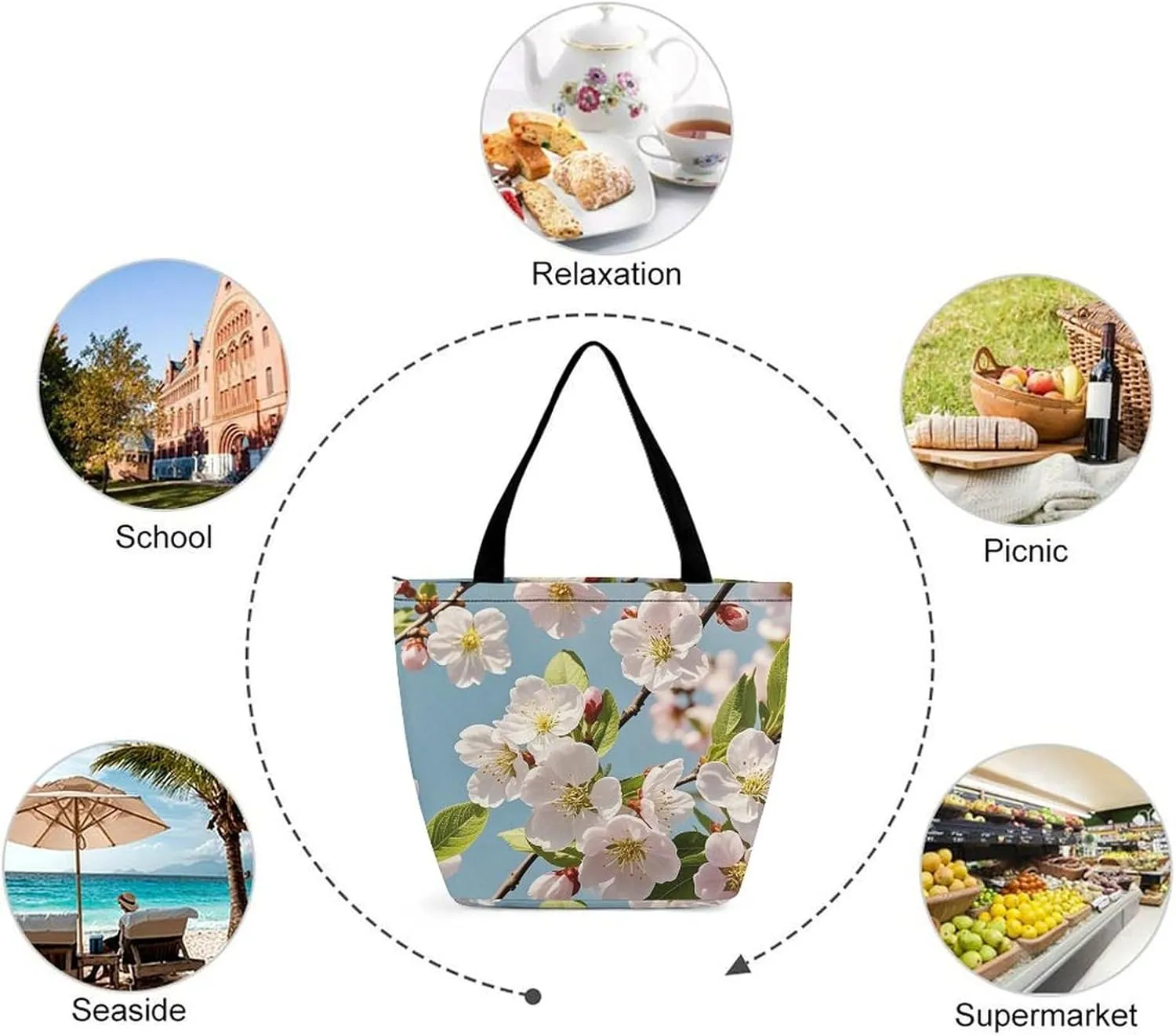 Tote Bag for Women Grocery Bag Ocean Beach Theme Foldable Shopping Bags Reusable Large Tote Bag