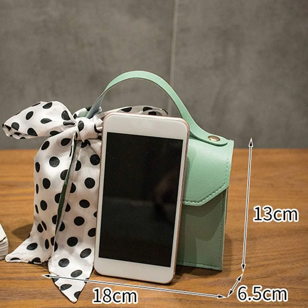 Tote Bag For Women Retro Polka Dots Cute Bow Letter Buckle Small Mobile Messenger Mini Purse Bags Shoulders Bag