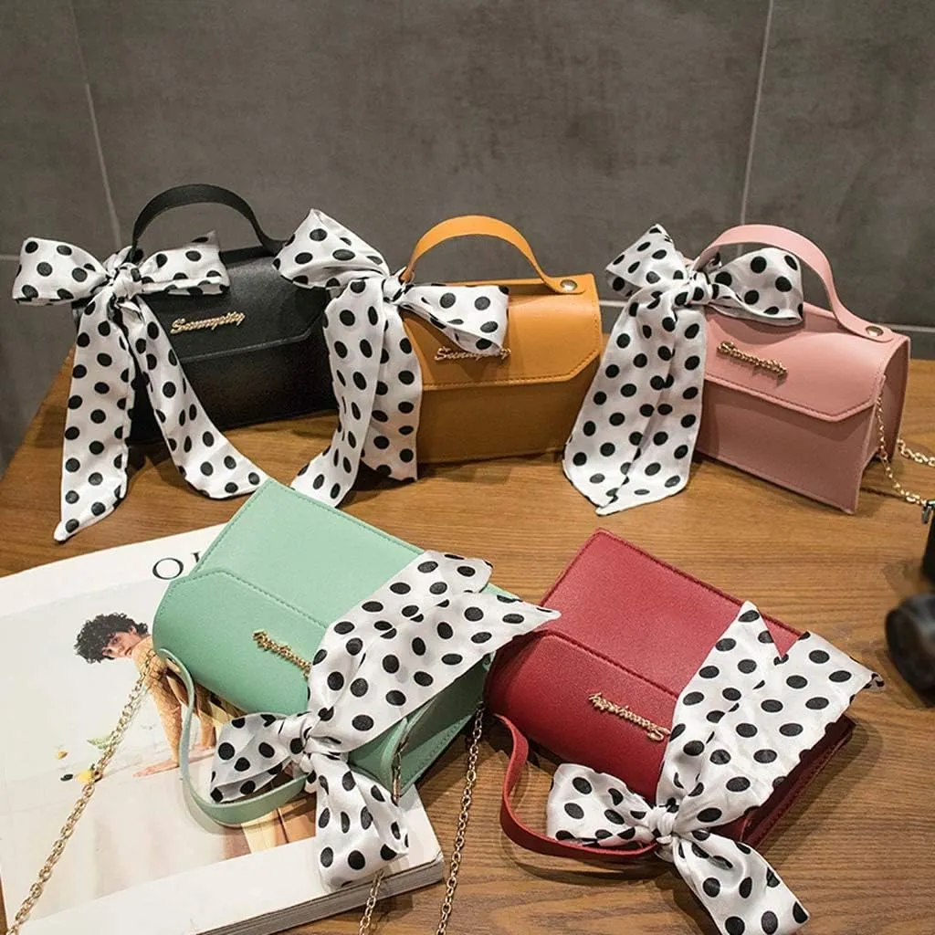 Tote Bag For Women Retro Polka Dots Cute Bow Letter Buckle Small Mobile Messenger Mini Purse Bags Shoulders Bag