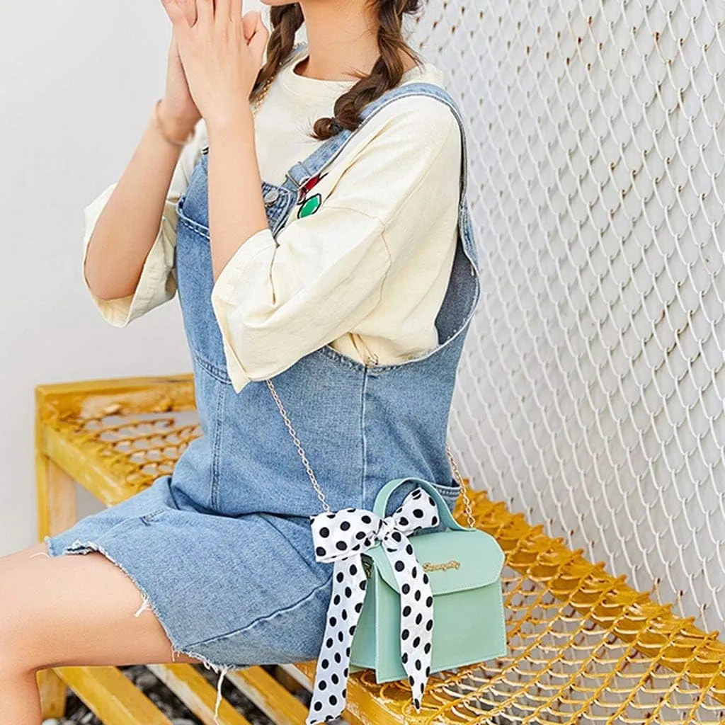 Tote Bag For Women Retro Polka Dots Cute Bow Letter Buckle Small Mobile Messenger Mini Purse Bags Shoulders Bag
