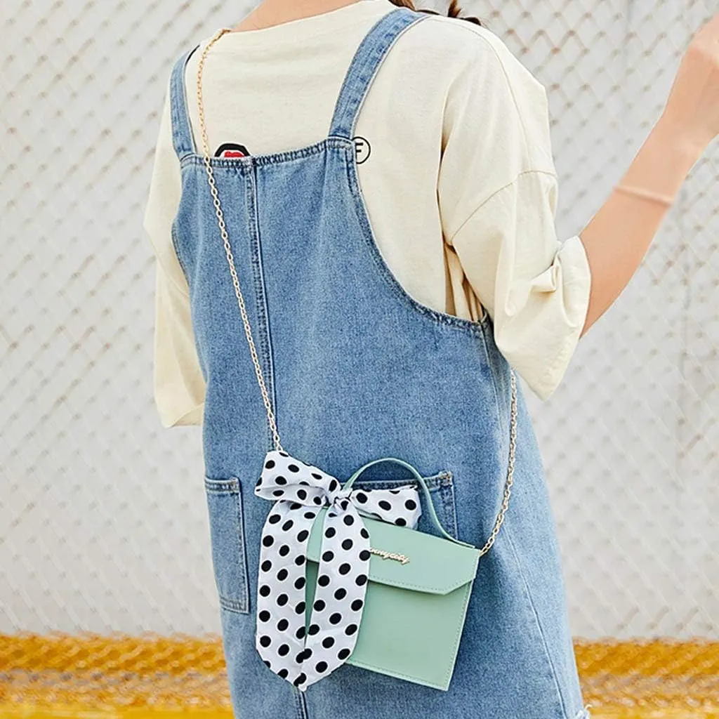 Tote Bag For Women Retro Polka Dots Cute Bow Letter Buckle Small Mobile Messenger Mini Purse Bags Shoulders Bag
