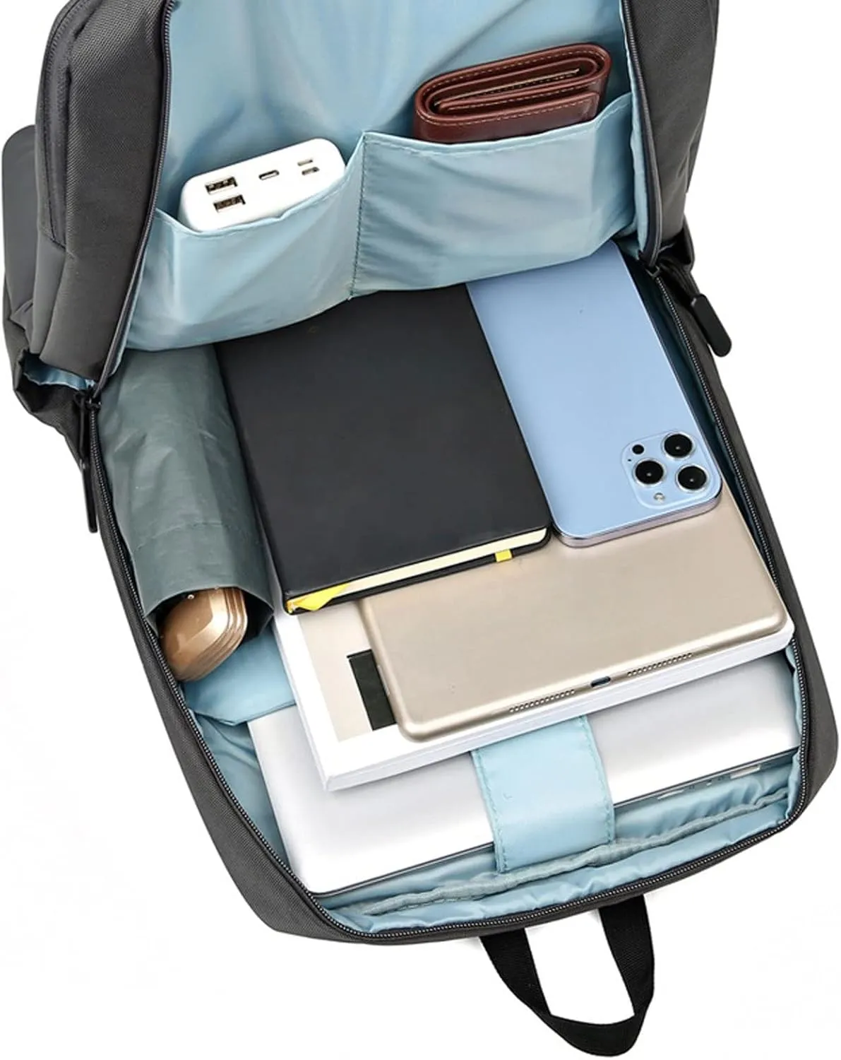 Travel backpack Men's Waterproof Business Polyester Backpack Multifunctional Leisure Bag Laptop Large Capacity Design(Gray)
