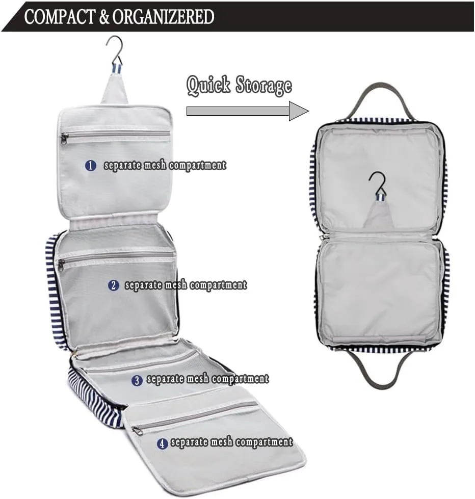 Travel Hanging Toiletry Organizer Cosmetics Makeup Bag for Women Large Toiletries Kit Set Organizer for Accessories Blue