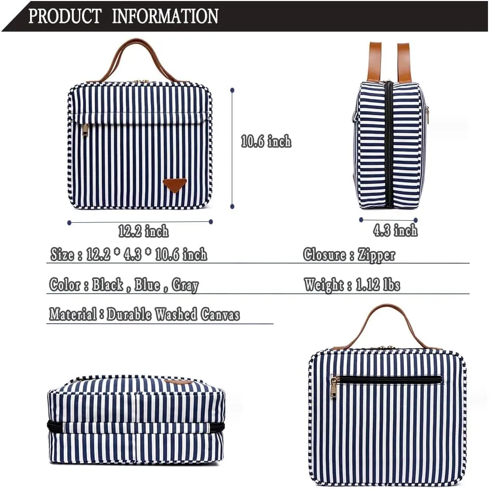 Travel Hanging Toiletry Organizer Cosmetics Makeup Bag for Women Large Toiletries Kit Set Organizer for Accessories Blue