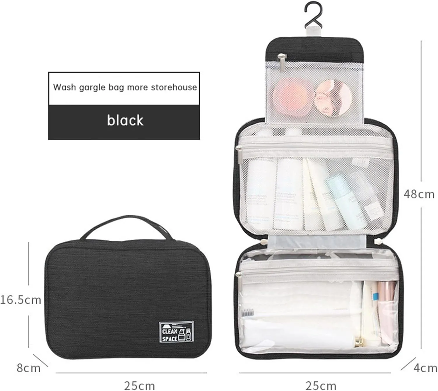 Travel Makeup Bag 10x6.6 Inch Portable Hanging Large Capacity Makeup Bag with 3 Comparment Water Resistant Cosmetic Organizer Countertop with Handle Toiletry Bag Shampoo,toiletries Full-Size Container