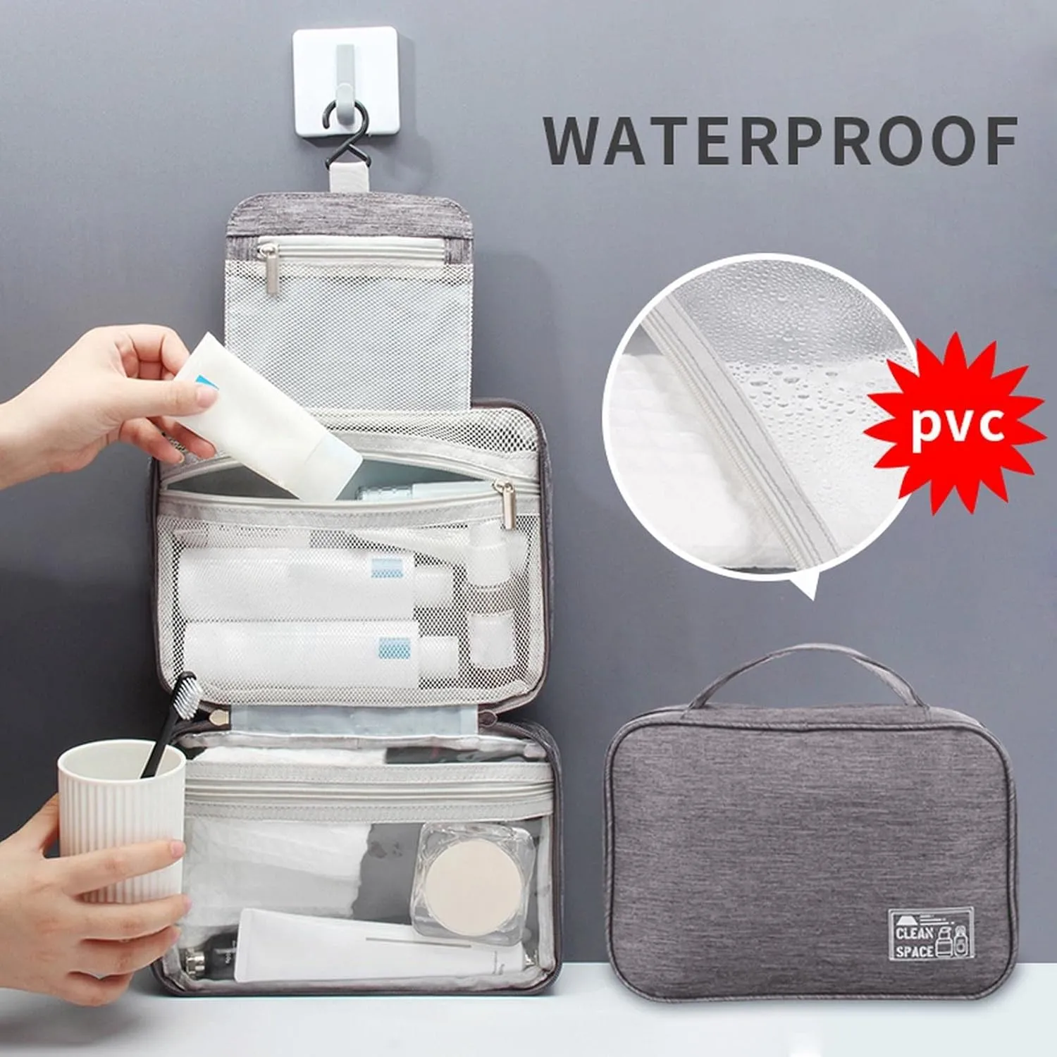 Travel Makeup Bag 10x6.6 Inch Portable Hanging Large Capacity Makeup Bag with 3 Comparment Water Resistant Cosmetic Organizer Countertop with Handle Toiletry Bag Shampoo,toiletries Full-Size Container