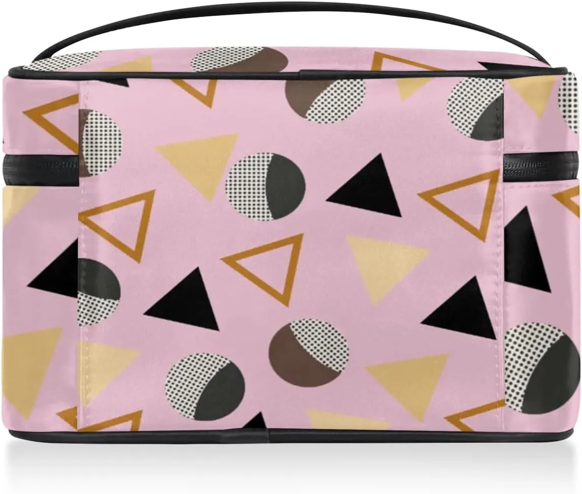 Travel Makeup Bag, Geometric Cosmetic Bag for Women Girls, Portable Large Toiletry Bag Organizer for Toiletries Accessories Brushes