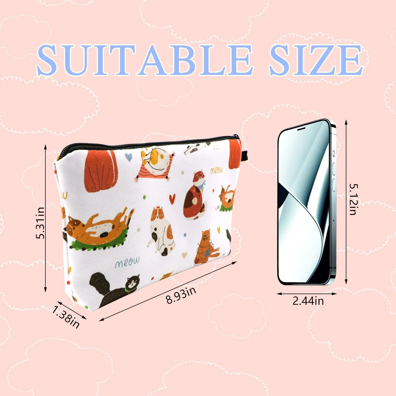 Travel Toiletry Bag, Makeup Bag for Purse, Cat Makeup Bag for Women, Personalized Birthday Gifts Idea for Women, Valentines Day Gifts (NR9725)