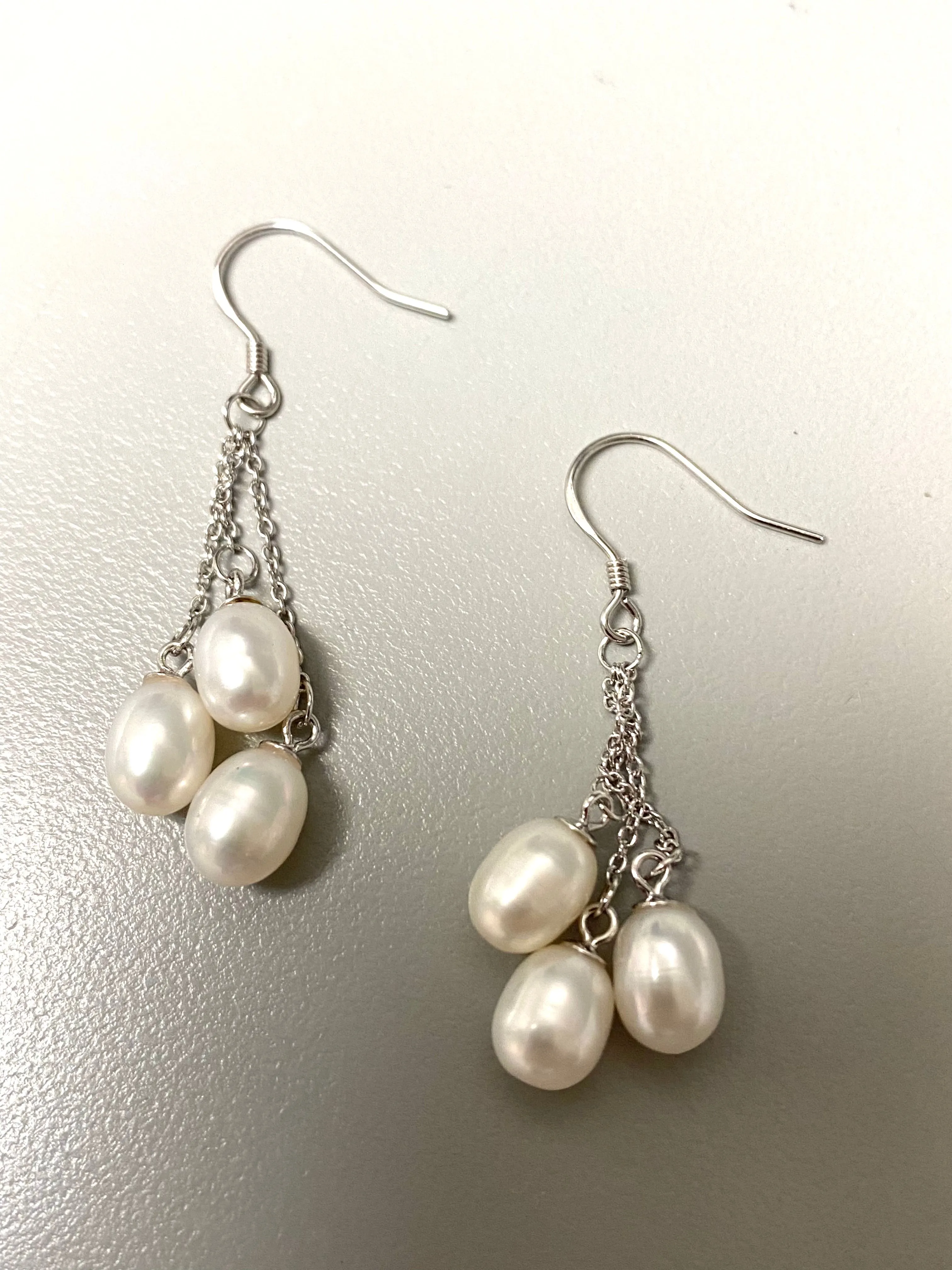 Triple SS Pearl drop earrings