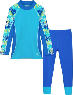 Tuga Girls Long Sleeve Rash Guard and Swim Legging Bathing Suit Set, UPF 50 