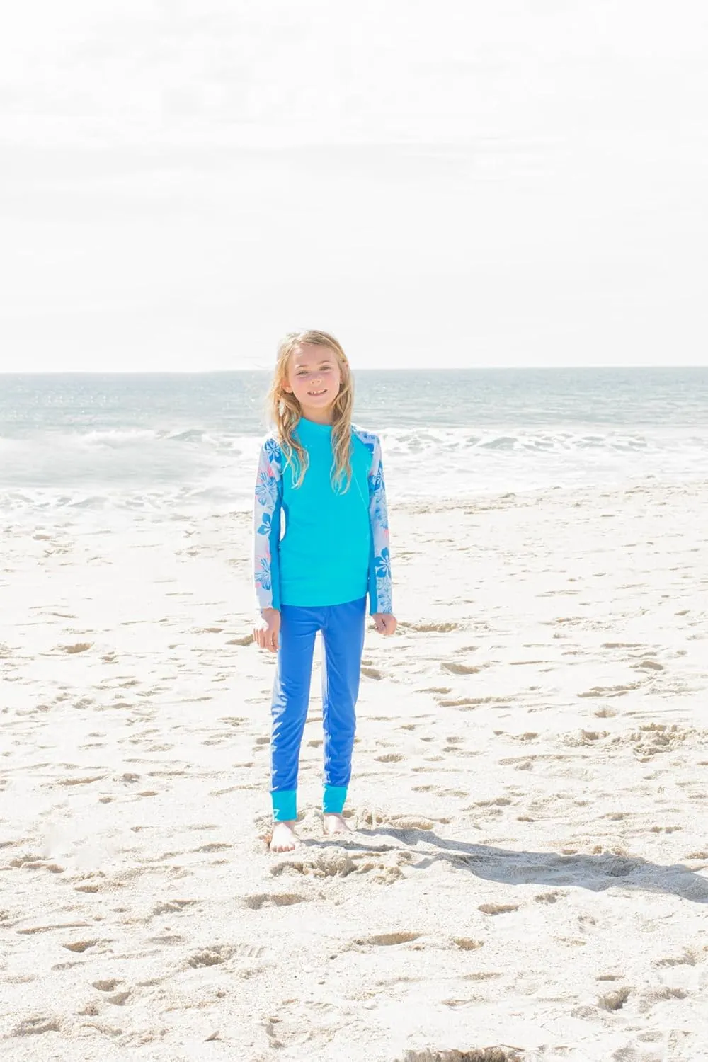 Tuga Girls Long Sleeve Rash Guard and Swim Legging Bathing Suit Set, UPF 50 