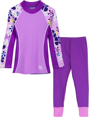 Tuga Girls Long Sleeve Rash Guard and Swim Legging Bathing Suit Set, UPF 50 