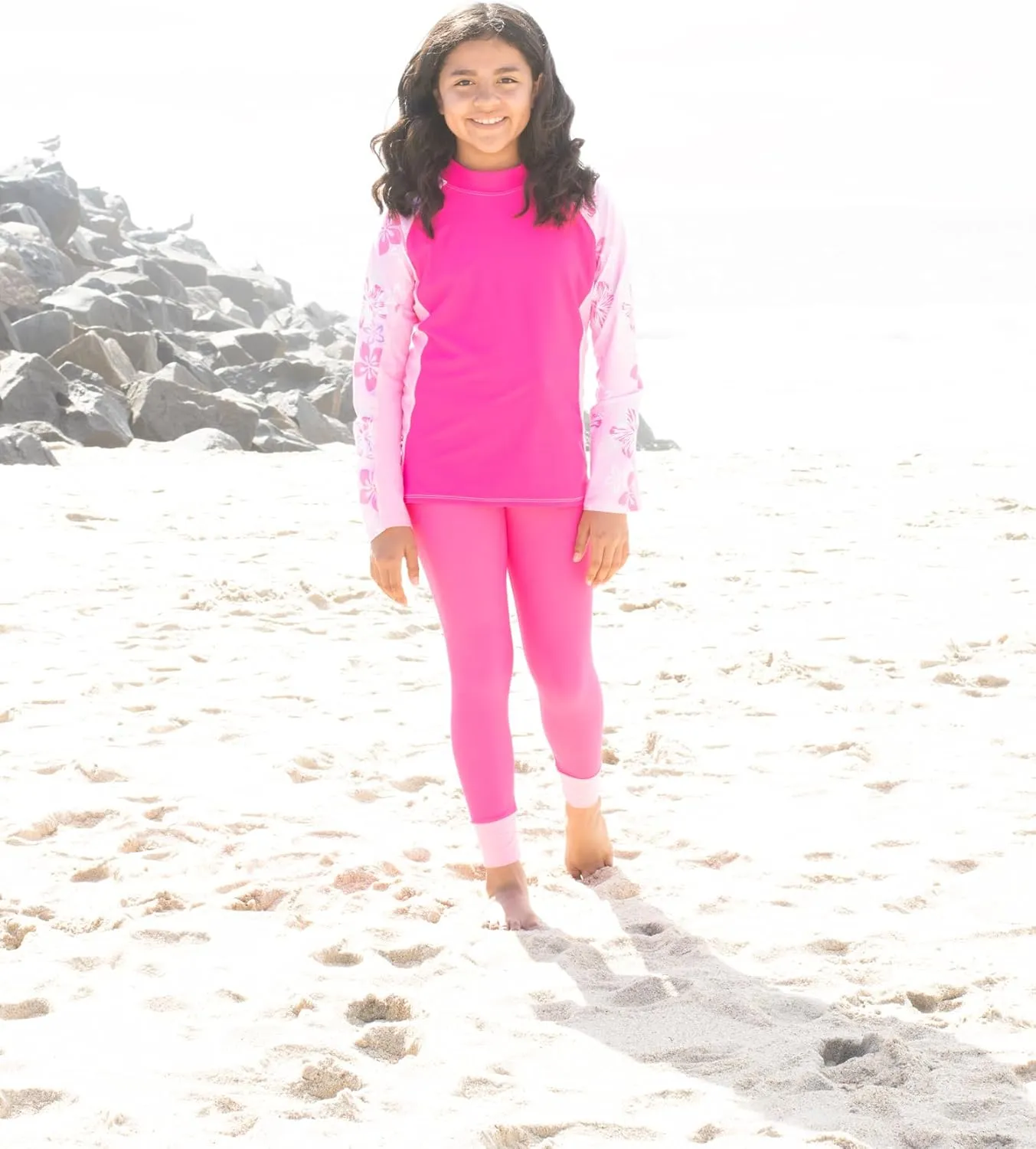 Tuga Girls Long Sleeve Rash Guard and Swim Legging Bathing Suit Set, UPF 50 