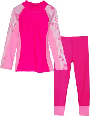 Tuga Girls Long Sleeve Rash Guard and Swim Legging Bathing Suit Set, UPF 50 